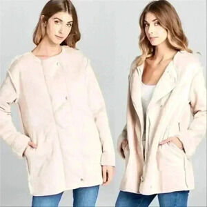 Warm Blush Suede Coat with Fur lining insi…